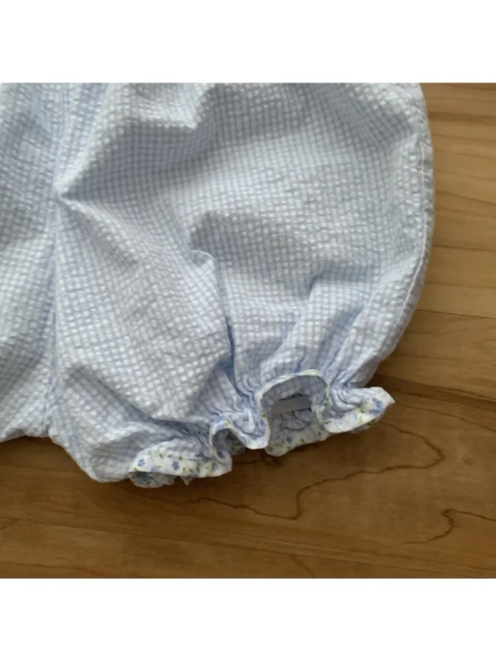 Claire & Charlie Fine Hand Smocked Girls 18M Blue Gingham Floral Bubble Romper